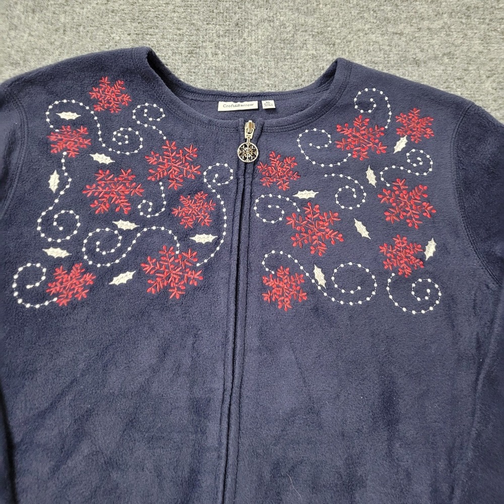 Croft & Barrow Fleece Cardigan Womens Size XL Navy Blue Zip Snowflake Holiday